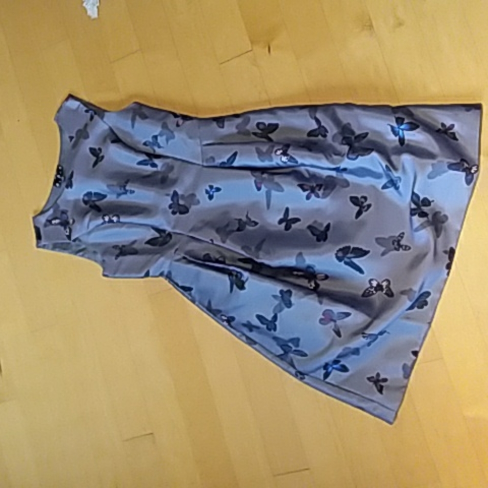 Lord and Taylor grey butterfly pattern fit and flare dress